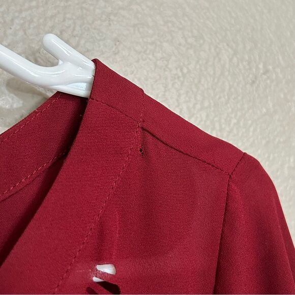 Anthropologie Maeve burgundy red laser cut out blouse women’s size small 6 - Picture 9 of 11